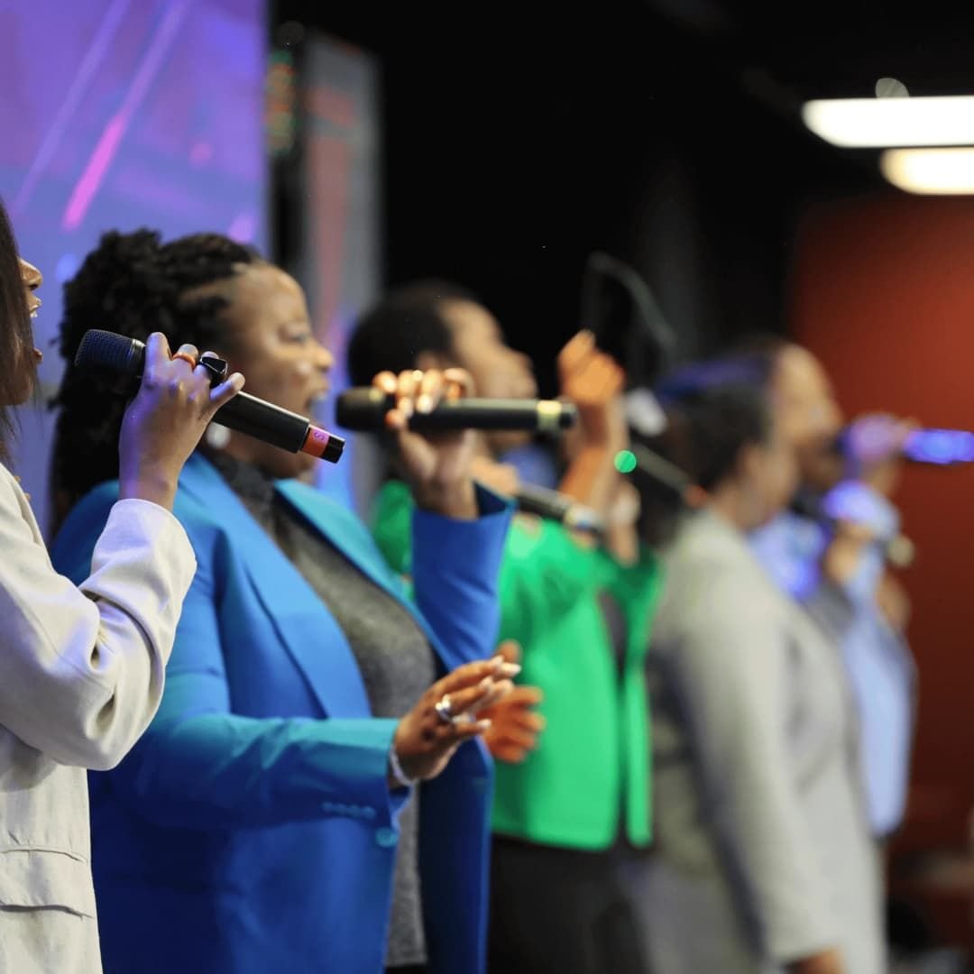 Worship singers leading the congregation together